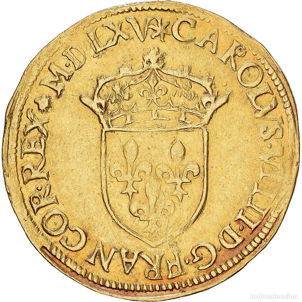 Monedas antiguas de Europa: [#1546386] Francia, Charles IX, &Eacute;cu d'or au soleil, 1er type, 1565, Rennes, Oro, MBC+