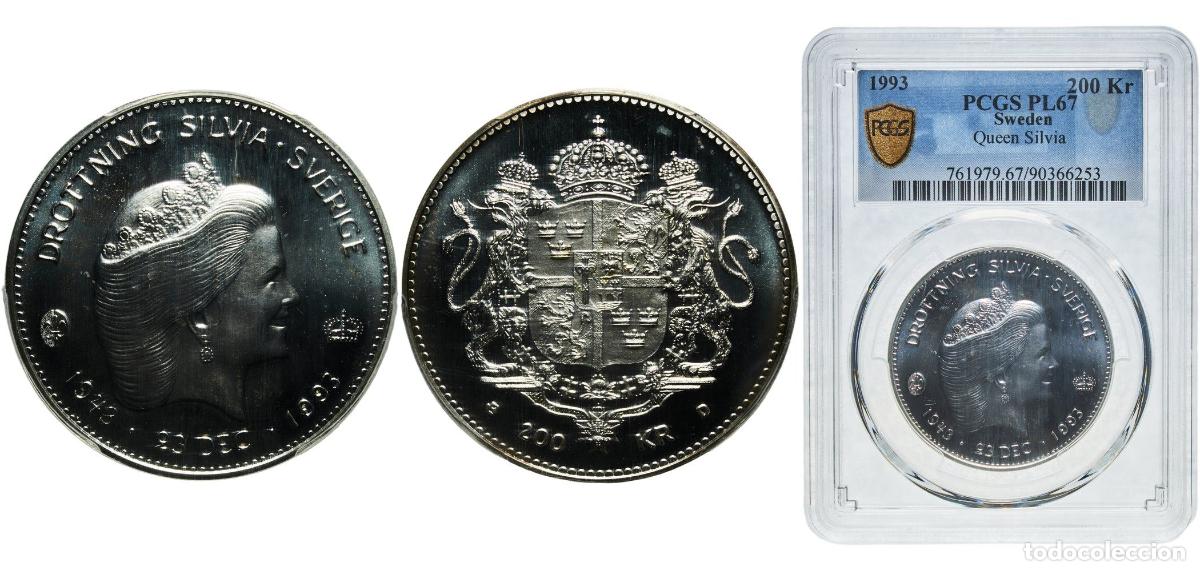 Monedas antiguas de Europa: Sweden Kingdom 1993 200 Kronor - Carl XVI Gustaf (Queen Silvia) Silver (.925) Myntverket Mint (1000