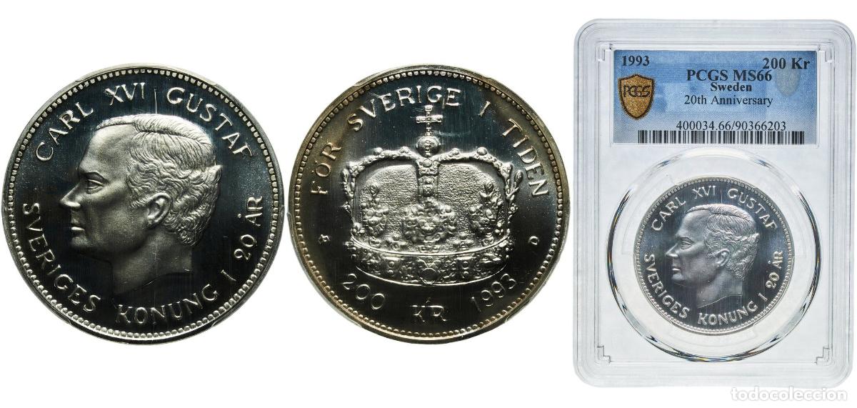 Monedas antiguas de Europa: Sweden Kingdom 1993 200 Kronor - Carl XVI Gustaf (20 years of Reign) Silver (.925) Myntverket Mint
