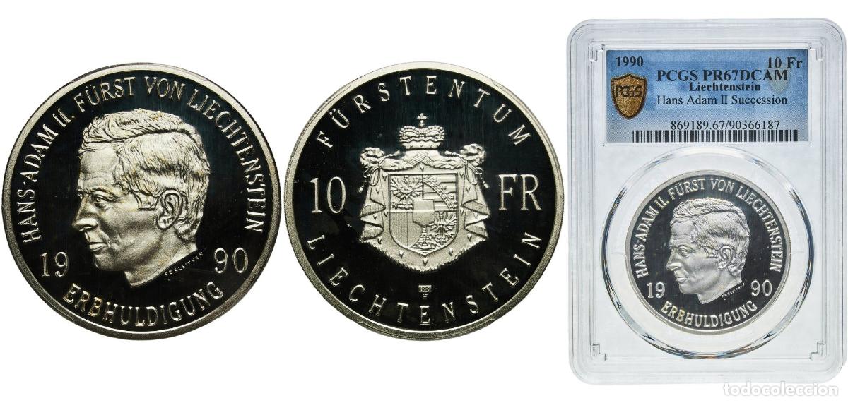 Monedas antiguas de Europa: Liechtenstein Principalty 1990 HF 10 Franken - Hans-Adam II (Succession of Hans-Adam II) Silver (.9