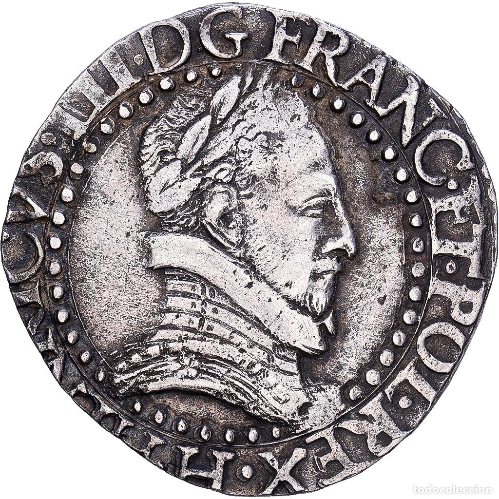 Monedas antiguas de Europa: [#1546506] Francia, Henri III, 1/2 Franc au col plat, 1587, La Rochelle, Plata, MBC