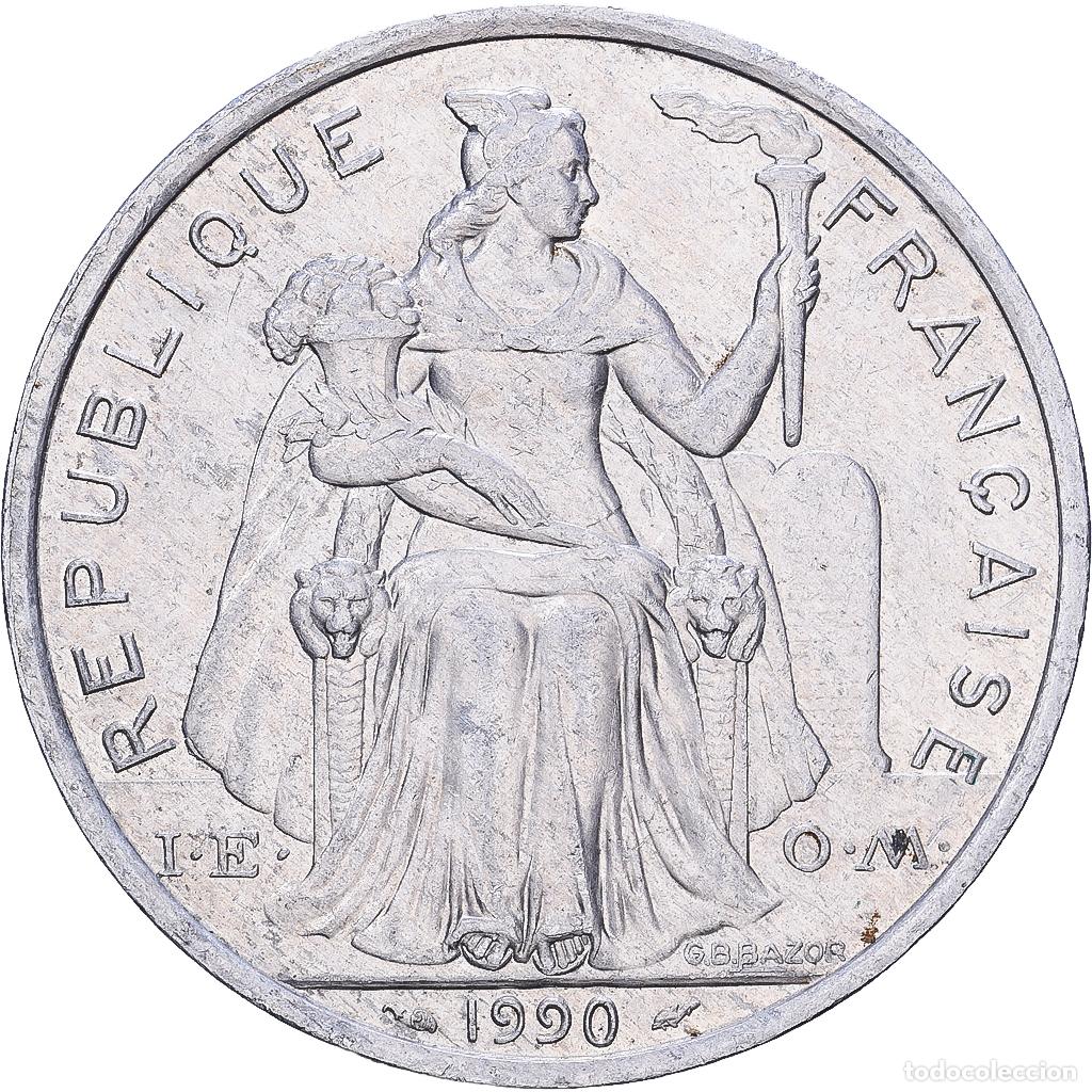 Monedas antiguas de Europa: [#1252374] Polinesia francesa, 5 Francs, 1990, Paris, Aluminio, BC+