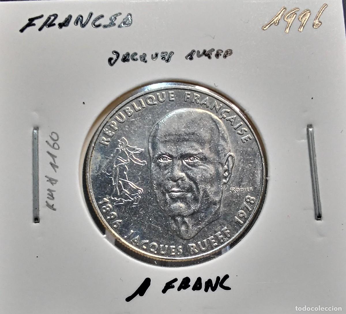 Monedas antiguas de Europa: FRANCIA 1 FRANCO / FRANC 1996 KM#1160 EBC JACQUES RUEFF.