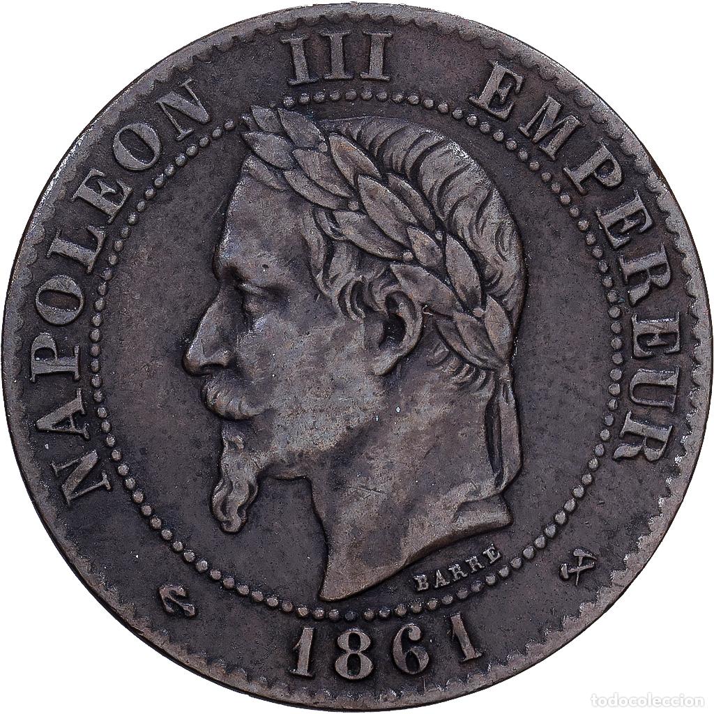 Monedas antiguas de Europa: [#1252424] Francia, Napoleon III, 2 Centimes, 1861, Bordeaux, Laur&eacute;e, Bronce, BC