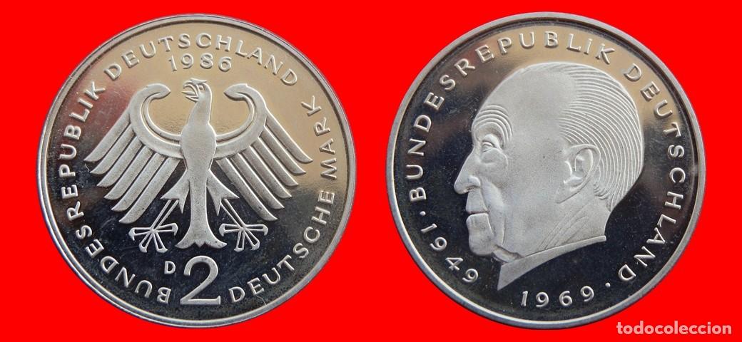Old Coins of Europe: 2 MARCOS 1986-D ADENAUER PROOF BRD ALEMANIA-154841