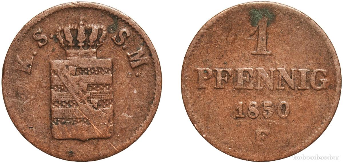 Monedas antiguas de Europa: Germany Kingdom of Saxony German states 1850 F 1 Pfennig - Frederick August II Copper Dresden Mint