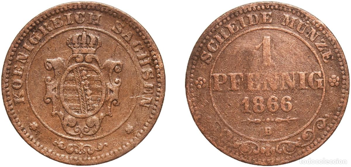 Monedas antiguas de Europa: Germany Kingdom of Saxony German states 1866 B 1 Pfennig - John Copper Dresden Mint (1129107) 1.45g