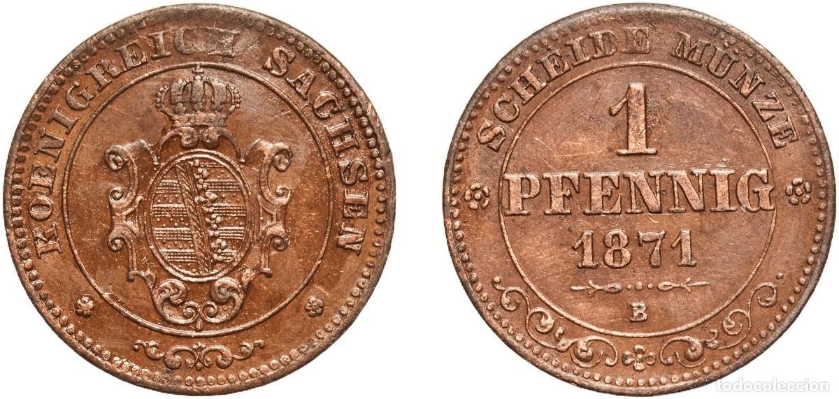Monedas antiguas de Europa: Germany Kingdom of Saxony German states 1871 B 1 Pfennig - John Copper Dresden Mint (330530) 1.44g