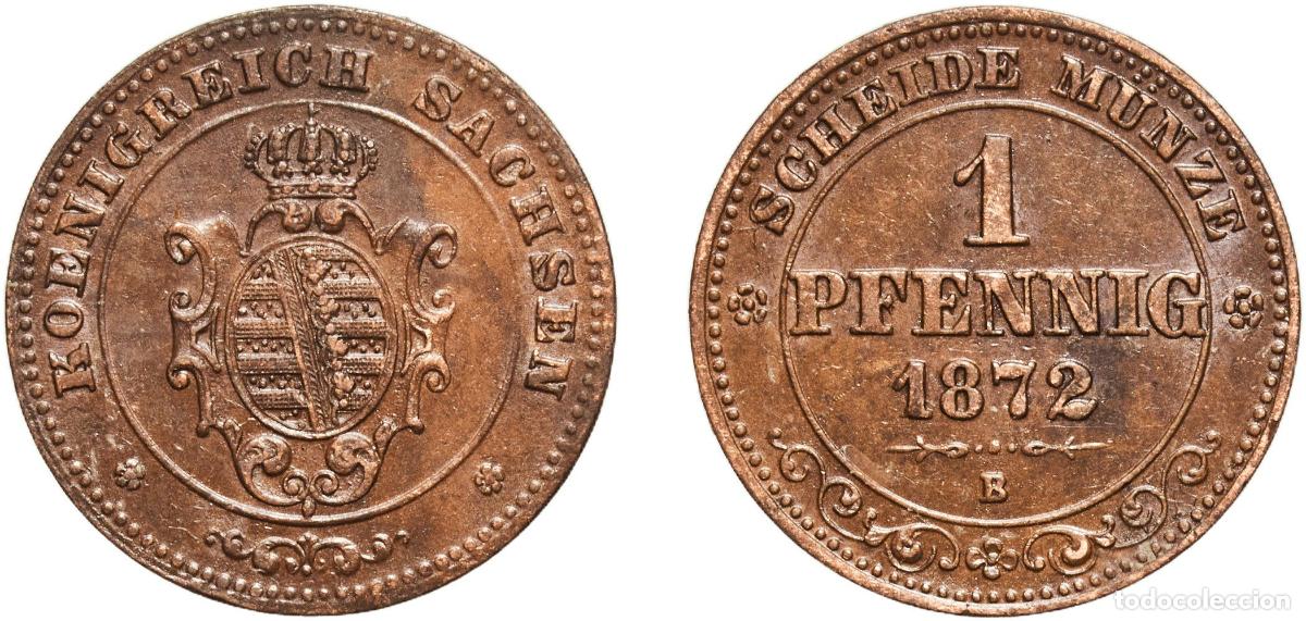 Monedas antiguas de Europa: Germany Kingdom of Saxony German states 1872 B 1 Pfennig - John Copper Dresden Mint (591150) 1.54g