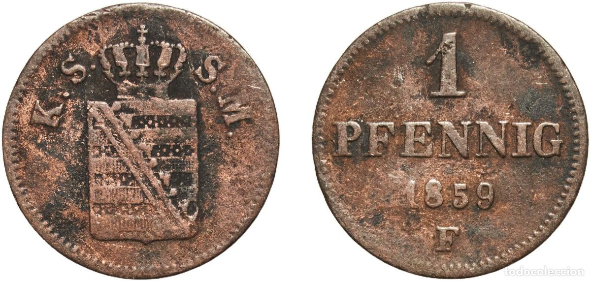 Monedas antiguas de Europa: Germany Kingdom of Saxony 1859 F 1 Pfennig - John Copper Dresden Mint (2341039) 1.38g VF AKS 154 J