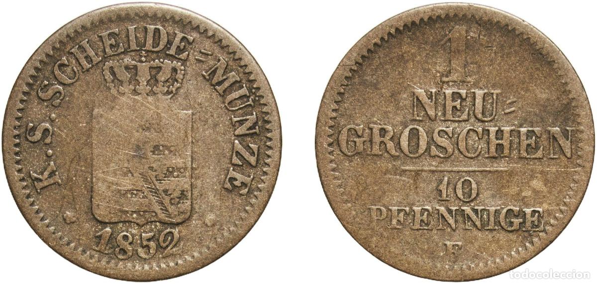 Monedas antiguas de Europa: Germany Kingdom of Saxony Second Empire 1852 F 1 Neugroschen / 10 Pfennige - Friedrich August II Bi