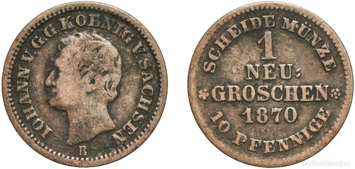 Monedas antiguas de Europa: Germany Kingdom of Saxony 1870 B 1 Neugroschen / 10 Pfennige - John Billon (.230 silver) Dresden Mi