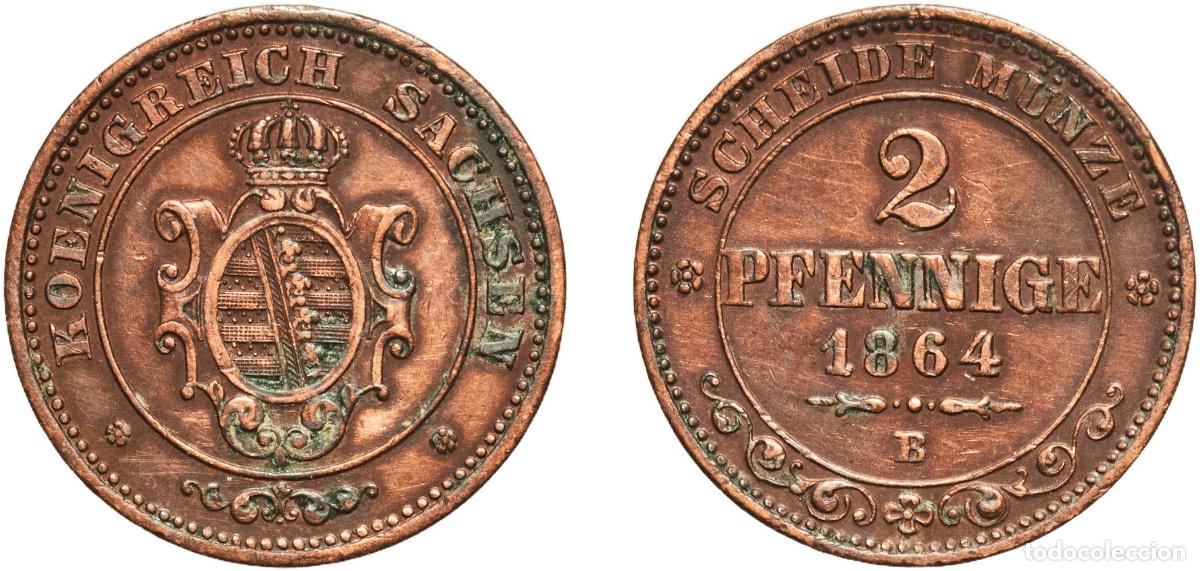 Monedas antiguas de Europa: Germany Kingdom of Saxony German states 1864 B 2 Pfennige - John Copper Dresden Mint (3139000) 2.93