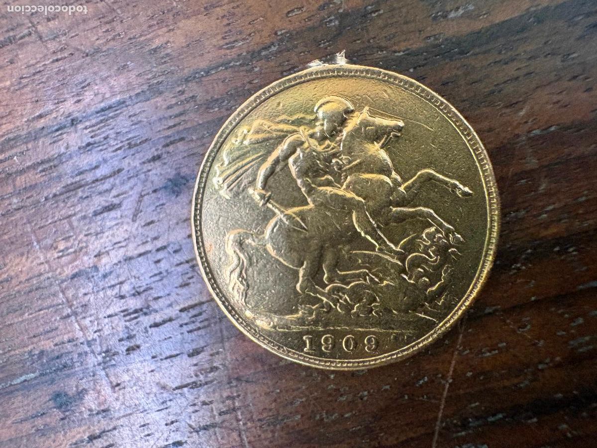 Monedas antiguas de Europa: soberano brit&aacute;nico de Eduardo VII, fechado 1909 Oro 22 k