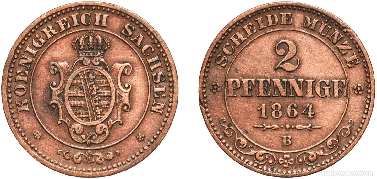 Monedas antiguas de Europa: Germany Kingdom of Saxony German states 1864 B 2 Pfennige - John Copper Dresden Mint (3139000) 3g X