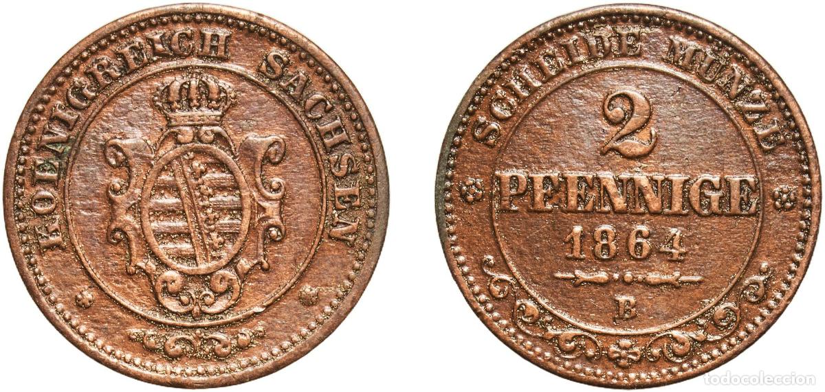 Monedas antiguas de Europa: Germany Kingdom of Saxony German states 1864 B 2 Pfennige - John Copper Dresden Mint (3139000) 2.8g