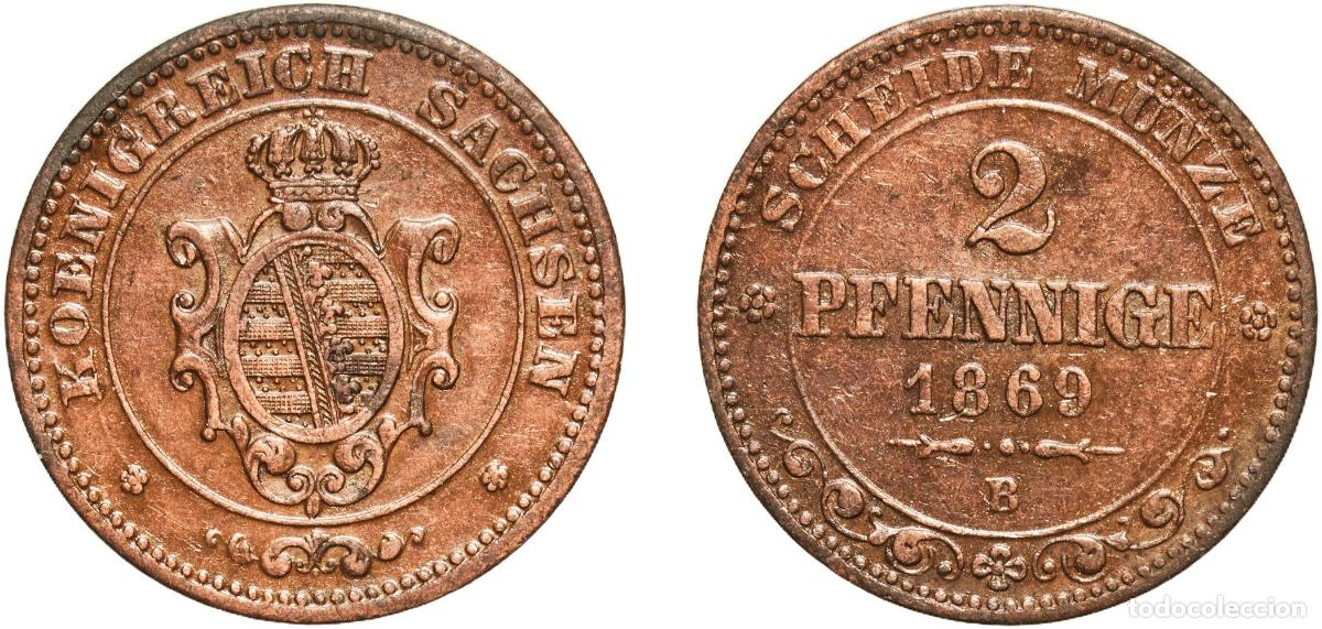 Monedas antiguas de Europa: Germany Kingdom of Saxony German states 1869 B 2 Pfennige - John Copper Dresden Mint (2220000) 2.91