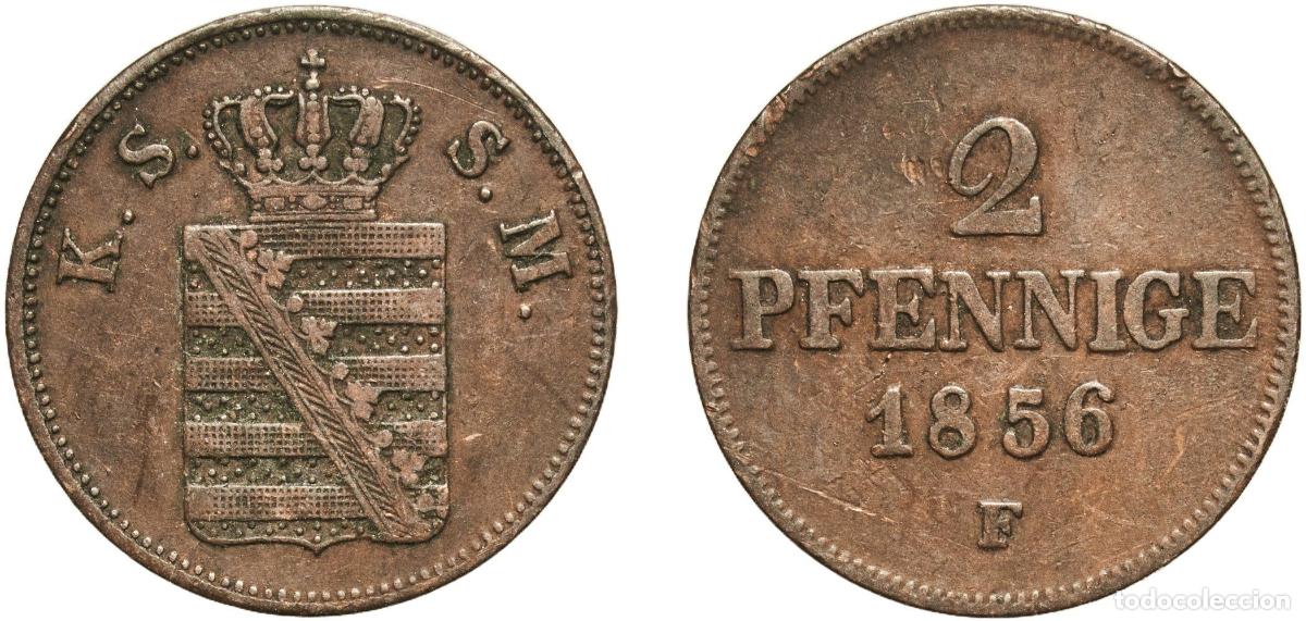 Monedas antiguas de Europa: Germany Kingdom of Saxony German states 1856 F 2 Pfennige - John Copper Dresden Mint (2181535) 3.41