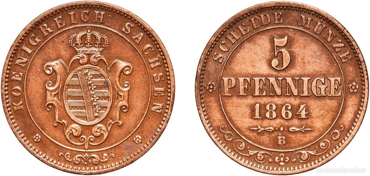 Monedas antiguas de Europa: Germany Kingdom of Saxony German states 1864 B 5 Pfennige - John Copper Dresden Mint (1090000) 7.5g