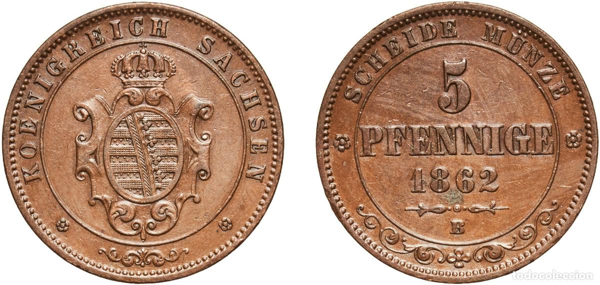 Monedas antiguas de Europa: Germany Kingdom of Saxony German states 1862 B 5 Pfennige - John Copper Dresden Mint (2468000) 7.39