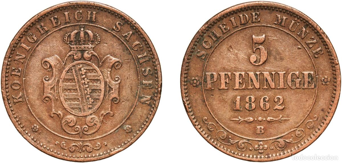 Monedas antiguas de Europa: Germany Kingdom of Saxony German states 1862 B 5 Pfennige - John Copper Dresden Mint (2468000) 7.42