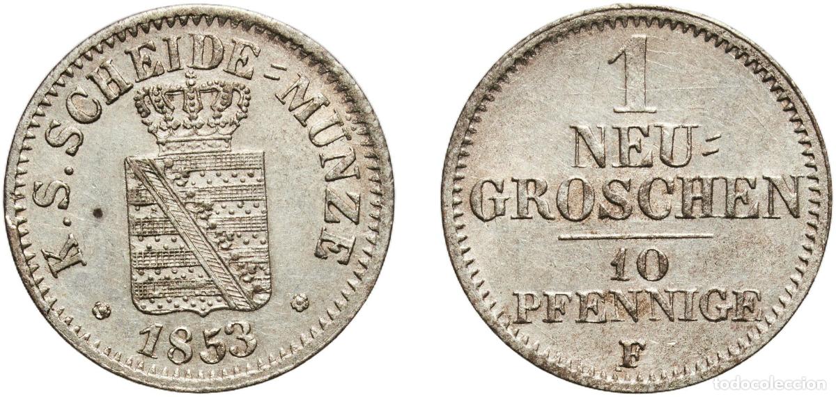 Monedas antiguas de Europa: Germany Kingdom of Saxony Second Empire 1853 F 1 Neugroschen / 10 Pfennige - Friedrich August II Bi
