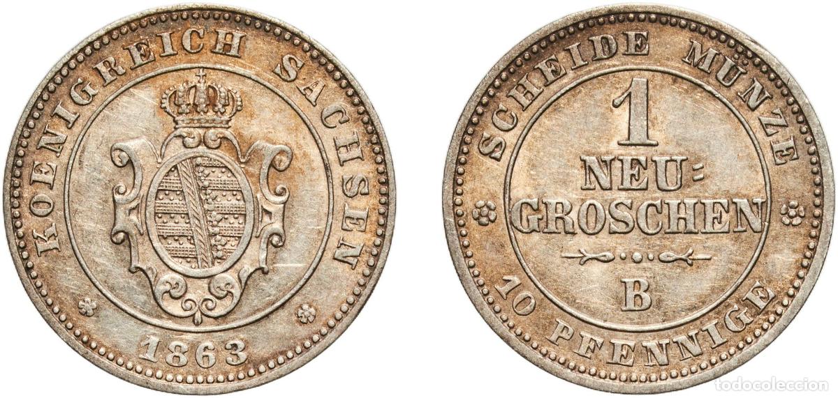Monedas antiguas de Europa: Germany Kingdom of Saxony 1863 B 1 Neugroschen / 10 Pfennige - John Billon (.230 silver) (1514000)