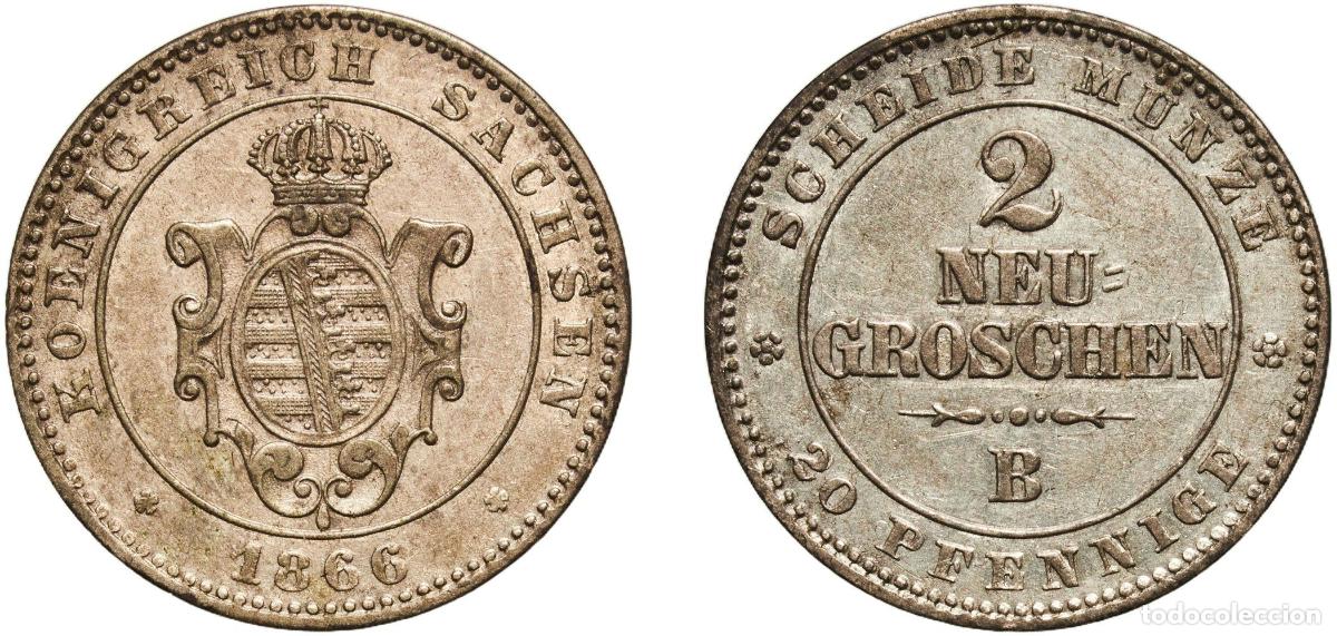 Monedas antiguas de Europa: Germany Kingdom of Saxony 1866 B 2 Neugroschen / 20 Pfennige - John Billon (.300 silver) (448000) 3