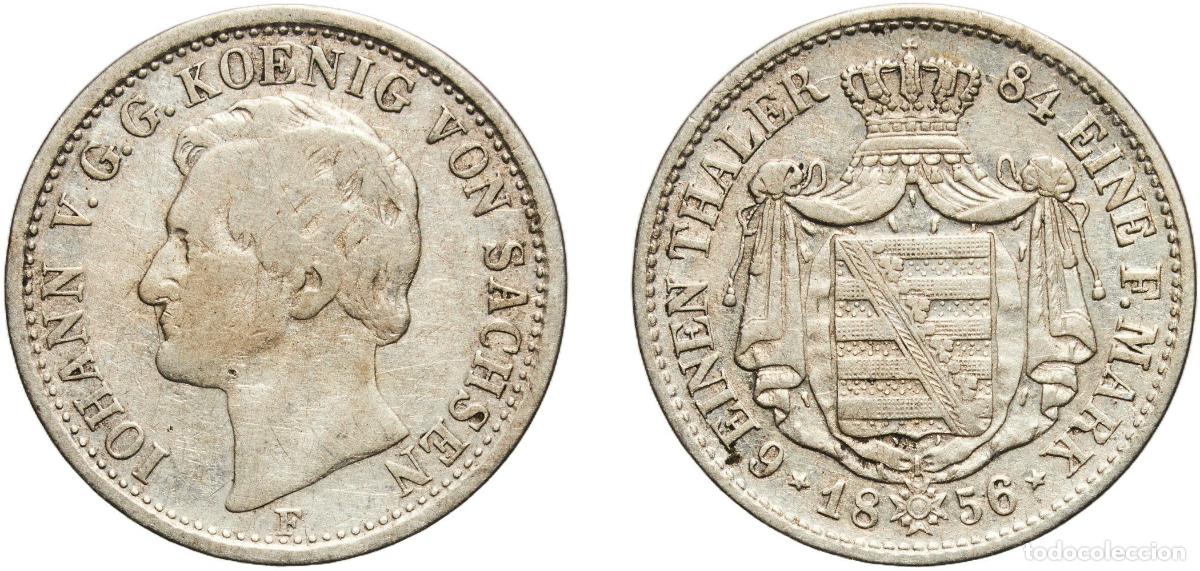 Monedas antiguas de Europa: Germany Kingdom of Saxony 1856 F ⅙ Thaler - John Silver (.521) Dresden Mint (1529000) 5.24g VF AKS