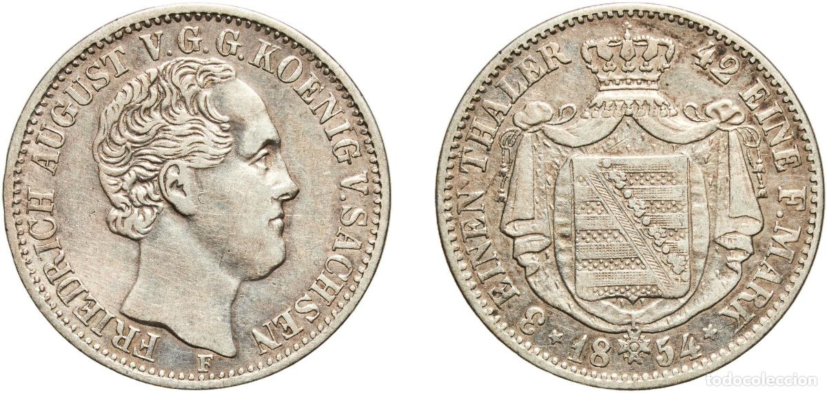 Monedas antiguas de Europa: Germany Kingdom of Saxony 1854 F ⅓ Thaler - Frederick August II Silver (.667) Dresden Mint (1156000