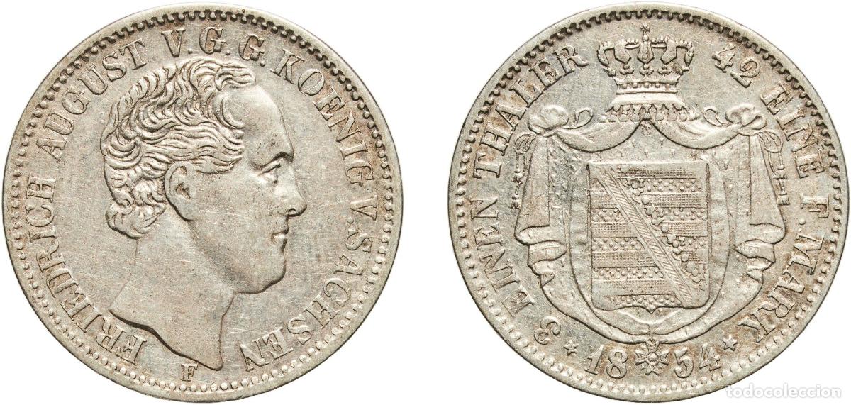 Monedas antiguas de Europa: Germany Kingdom of Saxony 1854 F ⅓ Thaler - Frederick August II Silver (.667) Dresden Mint (1156000