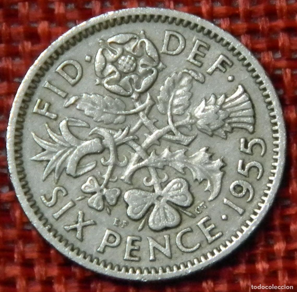 Monedas antiguas de Europa: Reino Unido - United Kingdom - A&ntilde;o 1955 - 6 Six Pence - Reina Isabel II - Elizabeth II