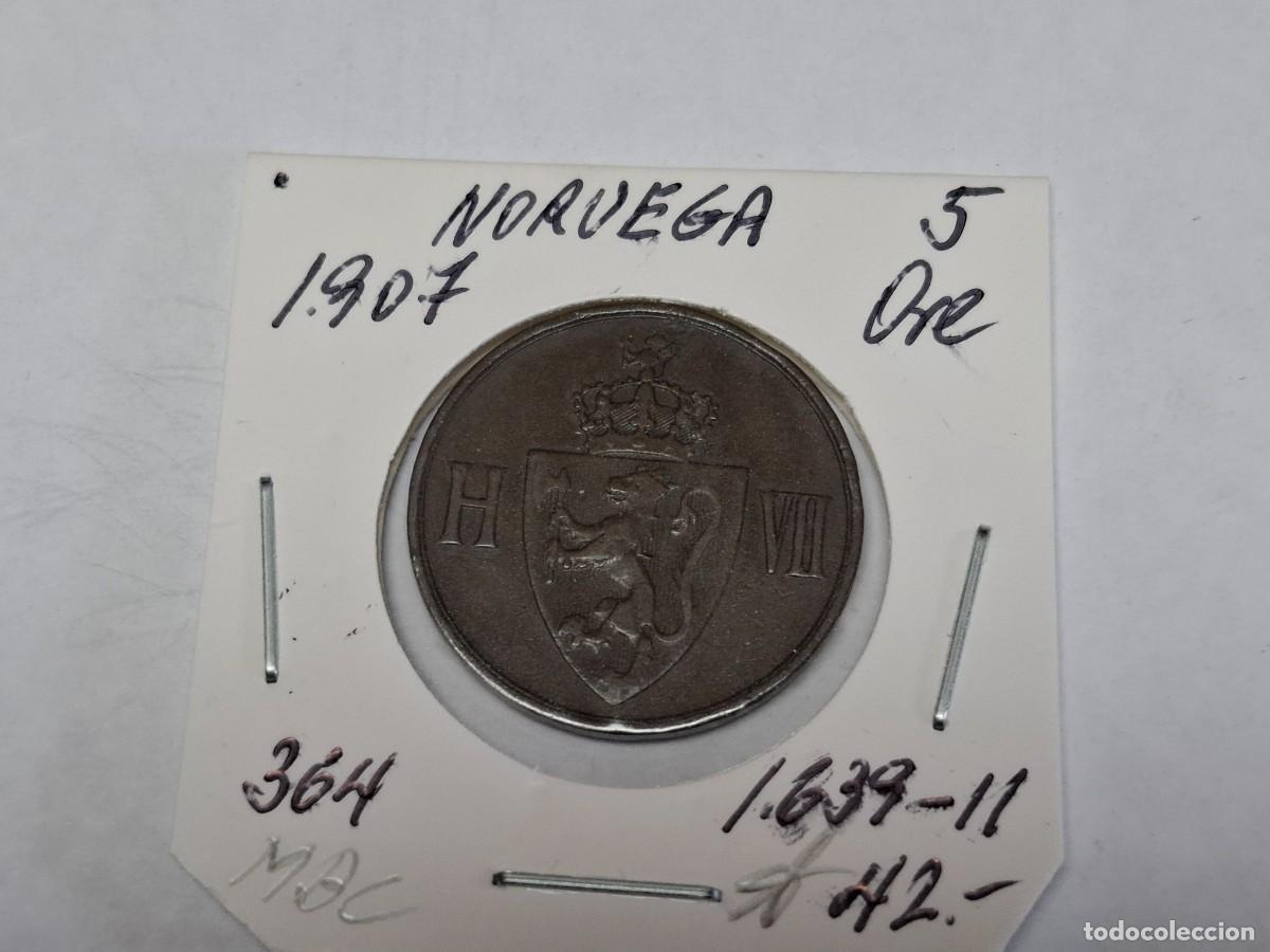 Monedas antiguas de Europa: 5 ORE de 1907 KM 364 NORUEGA en MBC
