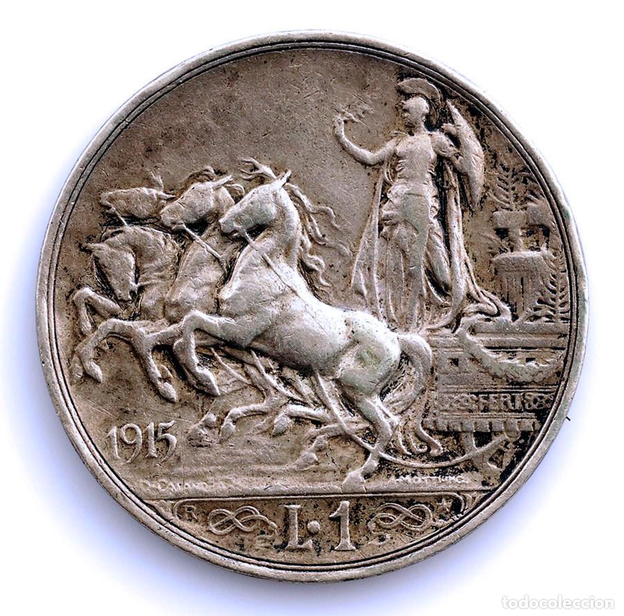 Monedas antiguas de Europa: SC. Italia-Vitorio Emanuele III. 1 Lira 1915 R. Roma. MBC+/VF+ Plata 4,9 g.