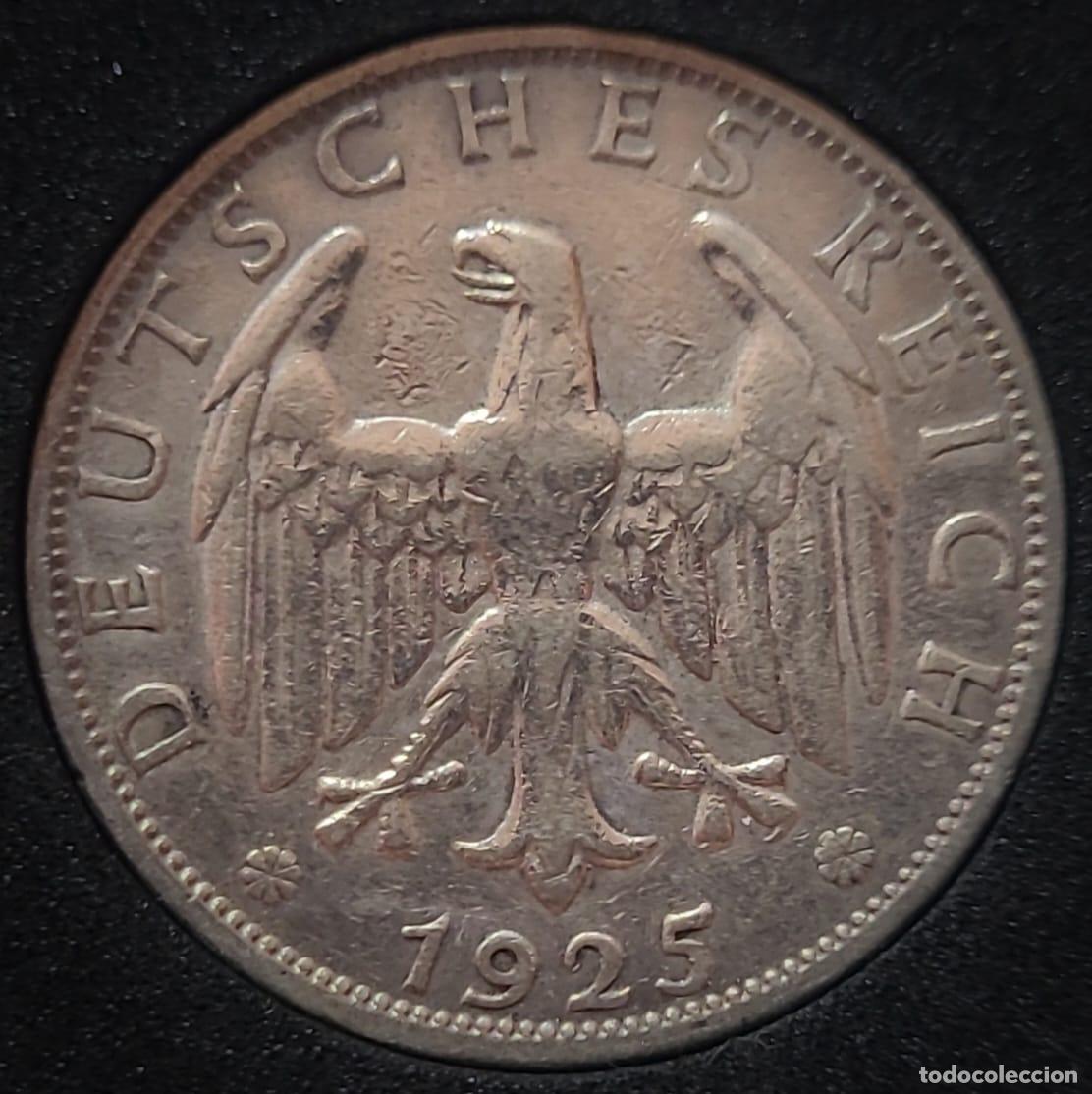 Monedas antiguas de Europa: 2 marcos de plata de Alemania 1925 Republica Weimar, CECA J de Berlin, 1 reichsmark