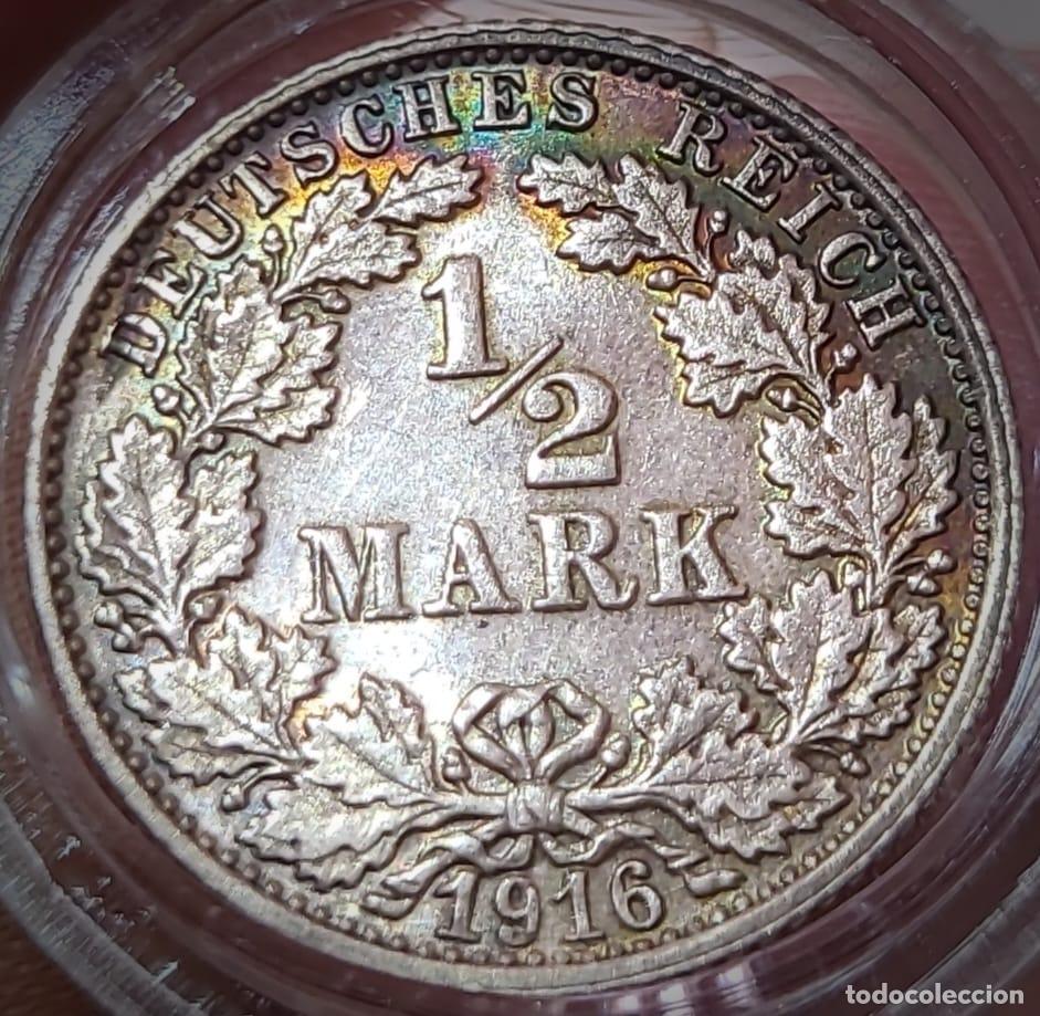 Monedas antiguas de Europa: Medio marco de plata de Alemania 1916 CECA F, 1/2 reichsmark