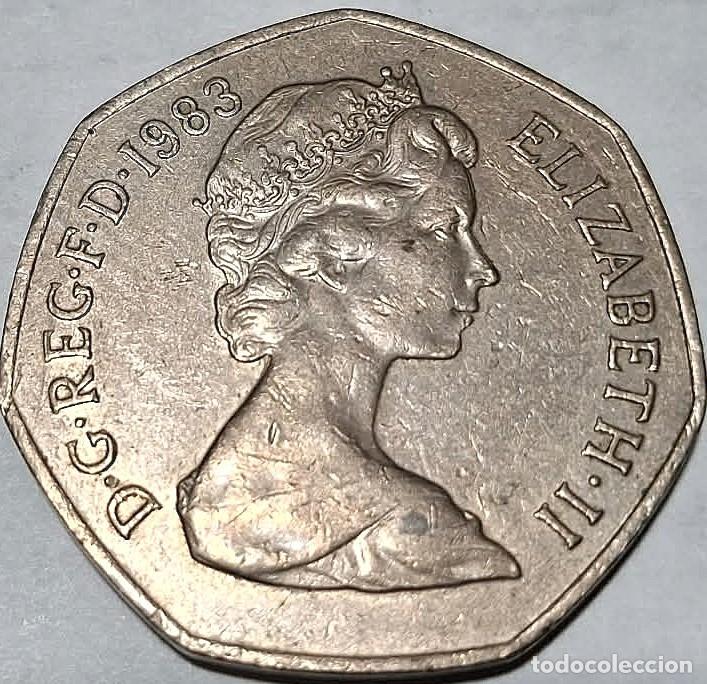 Monedas antiguas de Europa: Reino Unido, 50 peniques 1983 &rdquo;Isabel II - 1982/2022&rdquo; KM#932. Sin Circular, fotos.