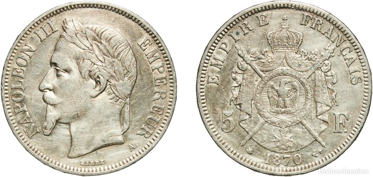 Monedas antiguas de Europa: France Kingdom 1870 A 5 Francs - Napoleon III Silver (.900) Paris Mint (6246264) 24.84g XF Franc 20