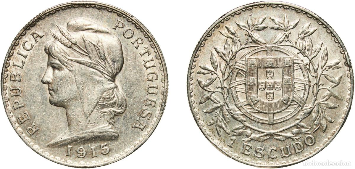 Monedas antiguas de Europa: Portugal First Republic 1915 1 Escudo Silver (.835) Lisbon Mint (1818000) 25g XF KM 564 Gomes R 23
