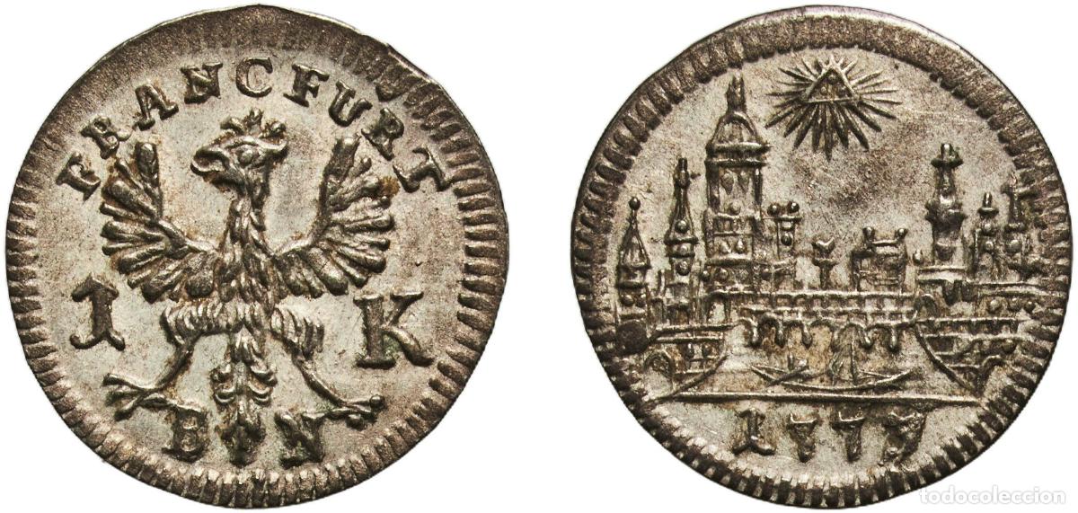 Monedas antiguas de Europa: Germany Free imperial city of Frankfurt German states 1773 BN 1 Kreuzer Silver 0.61g AU KM 253 Sch