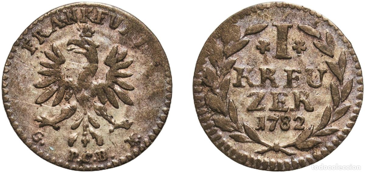 Monedas antiguas de Europa: Germany Free imperial city of Frankfurt German states 1782 G PCB N 1 Kreuzer Billon 0.61g XF KM 26
