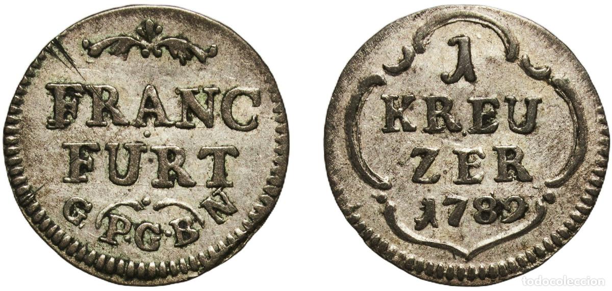 Monedas antiguas de Europa: Germany Free imperial city of Frankfurt 1789 GN PCB 1 Kreuzer Silver Frankfurt am Main Mint 0.51g X
