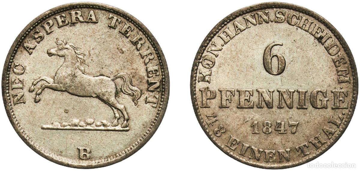 Monedas antiguas de Europa: Germany Kingdom of Hannover Kingdom of Hannover German States 1847 6 Pfennige - Ernest August Billo