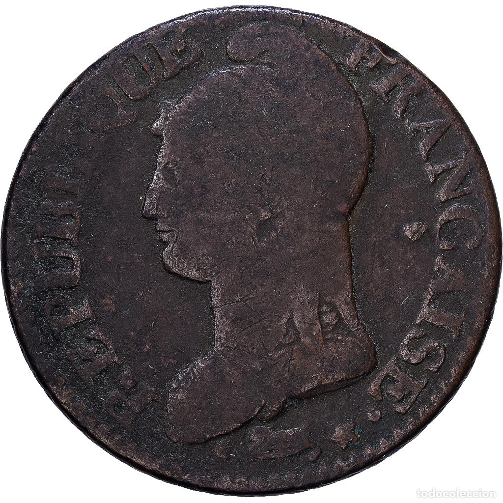 Monedas antiguas de Europa: [#1552154] Francia, 5 Centimes, Dupr&eacute;, AN 8, Strasbourg, Bronce, BC+, Gadoury:126a