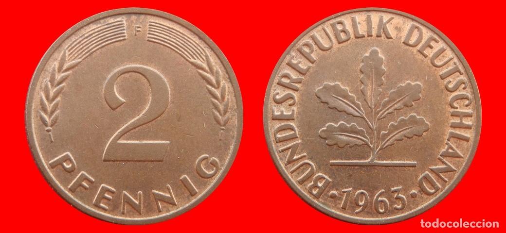 Monedas antiguas de Europa: 2 PFENNIG 1963-F BRD ALEMANIA-15505