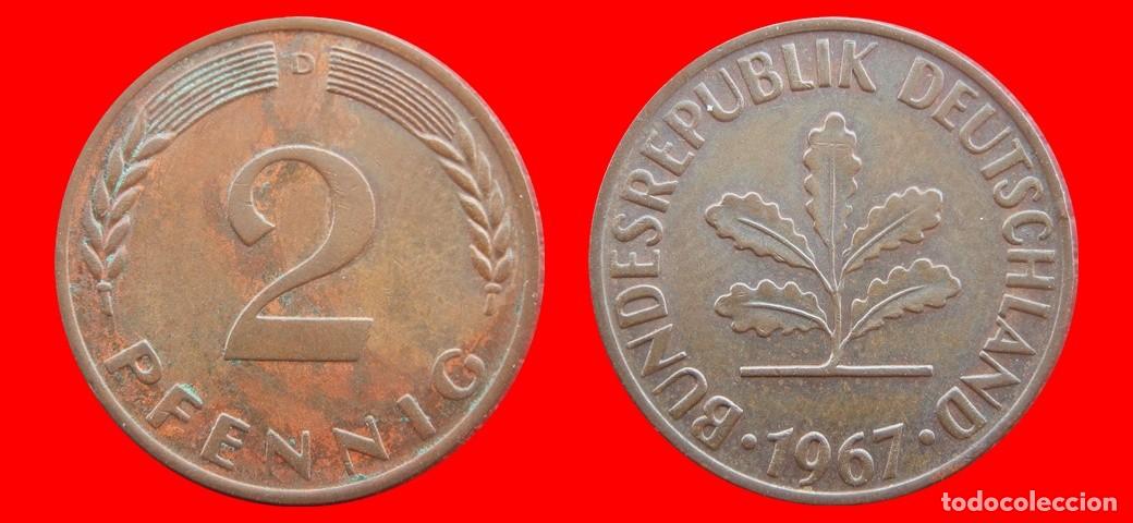 Monedas antiguas de Europa: 2 PFENNIG 1967-D BRD ALEMANIA-15506