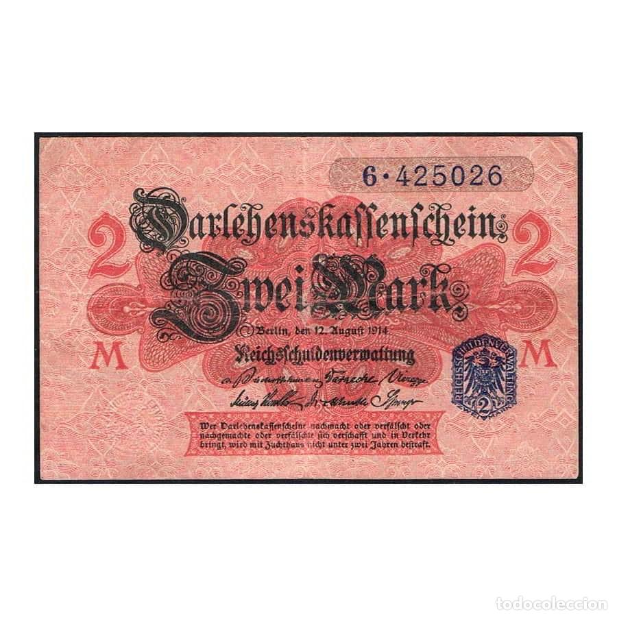 Monedas antiguas de Europa: Alemania 1914 [BLL] Darlehenskassenschein. 2 Marcos (MBC)