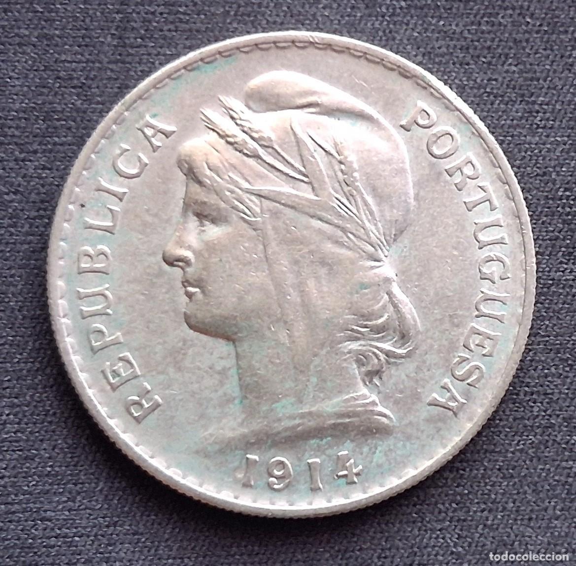 Monedas antiguas de Europa: Moneda de plata 50 centavo 1914 (Portugal) 12,5g. Ag 0.835 ( Estilo medio duro, 5 pesetas )