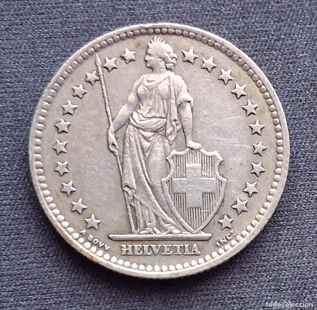 Monedas antiguas de Europa: Moneda de plata 2 Francos 1963 ( Suiza ) 10g. Ag 0.835 ( Estilo medio duro, 5 pesetas )