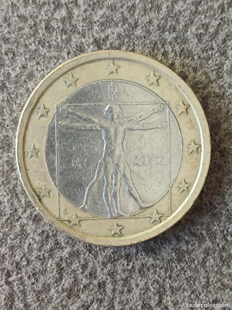 Monedas antiguas de Europa: Moneda de 1 euro italiana del a&ntilde;o 2002. En buen estado de conservacion y con varios errores.